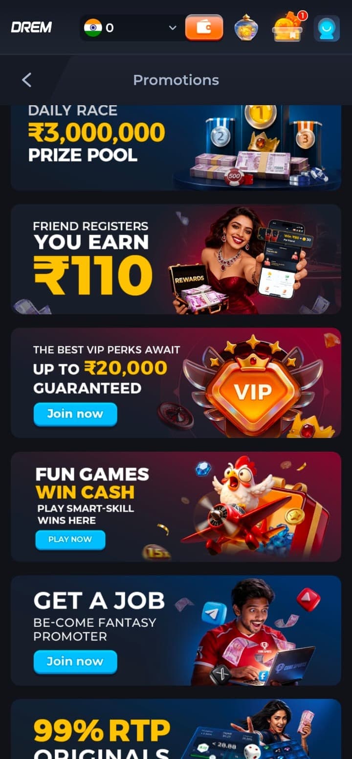 DREM app originals screen showing game cards and categories